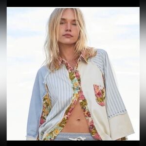 Pol All That And More Chambray Multi Pattern Oversized Button Front Top
Medium
